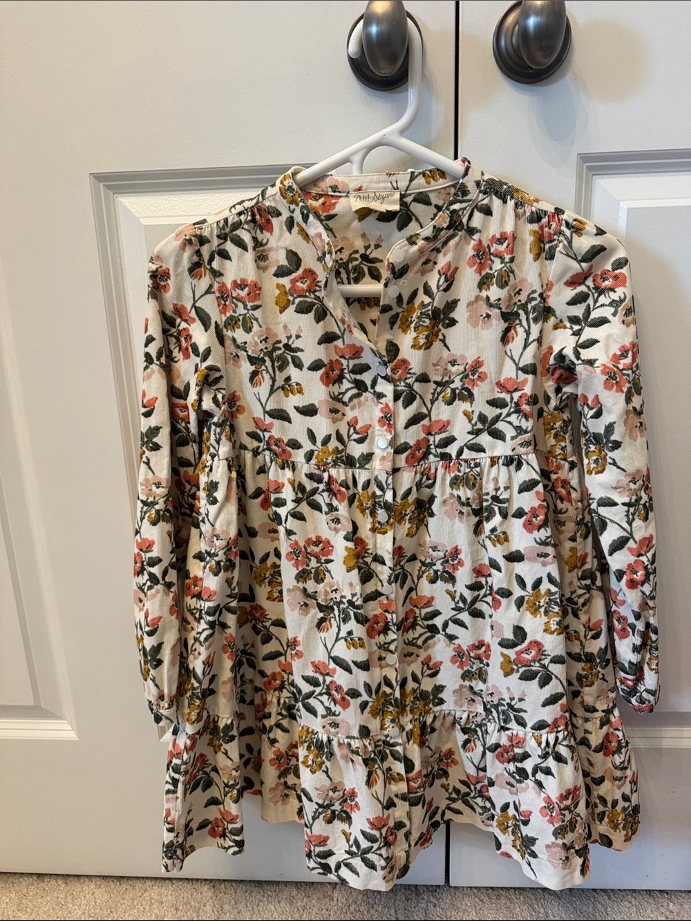 Sezane Cream Floral Tiered Long-Sleeve Dress with Flowers